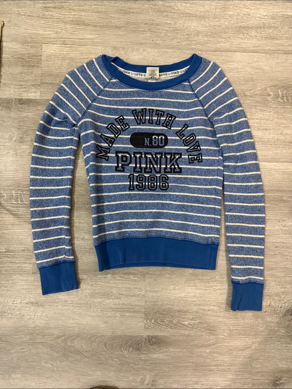 PINK Victoria's Secret Blue & White Striped Crew Sweatshirt